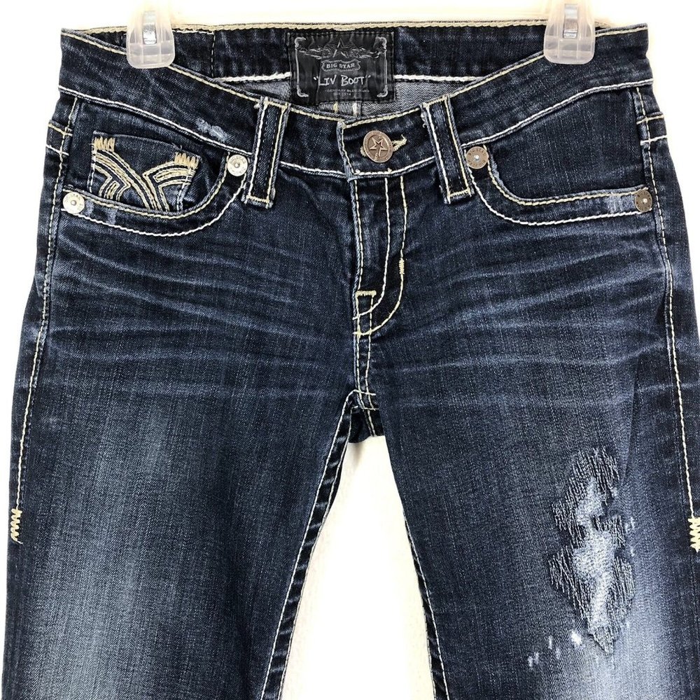 Womens Buckle Big Star Liv Boot Stretch Dark Wash Blue Size 27